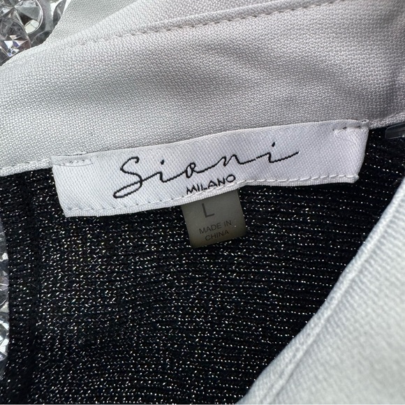 Sioni Milano top long sleeve collar sparkly black silver new with tags shimmer - Picture 7 of 8